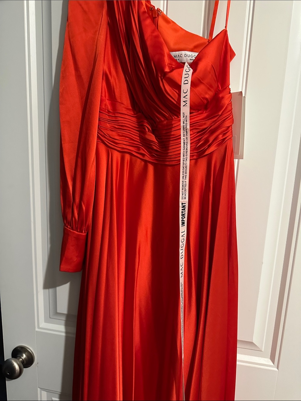 Mac Duggal by Ieena One-Shoulder Gown With Bishop Sleeve - Picture 6 of 14